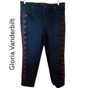 GLORIA VANDERBILT embroidered floral print straight slimming jeans sz 18W 40X27